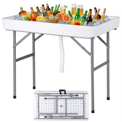 Portable Ice Cooler Table with Drain & Detachable Skirt