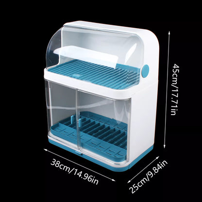 2-Layer Kitchen Dish Drying Rack with Dust-Proof Cover