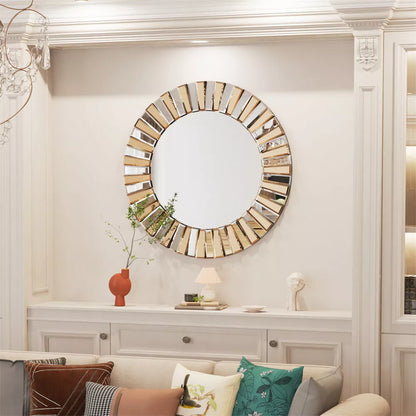 Modern Glam Sunburst Round Wall Mirror