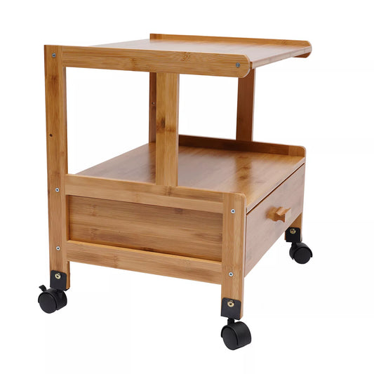 Mobile Printer Stand Rolling Cart – 2/3 Tier Bamboo Storage