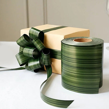 Home Collection 50 Yards 4-Inch Green Satin Ribbon Roll Double-Sided Ti Leaf Pattern