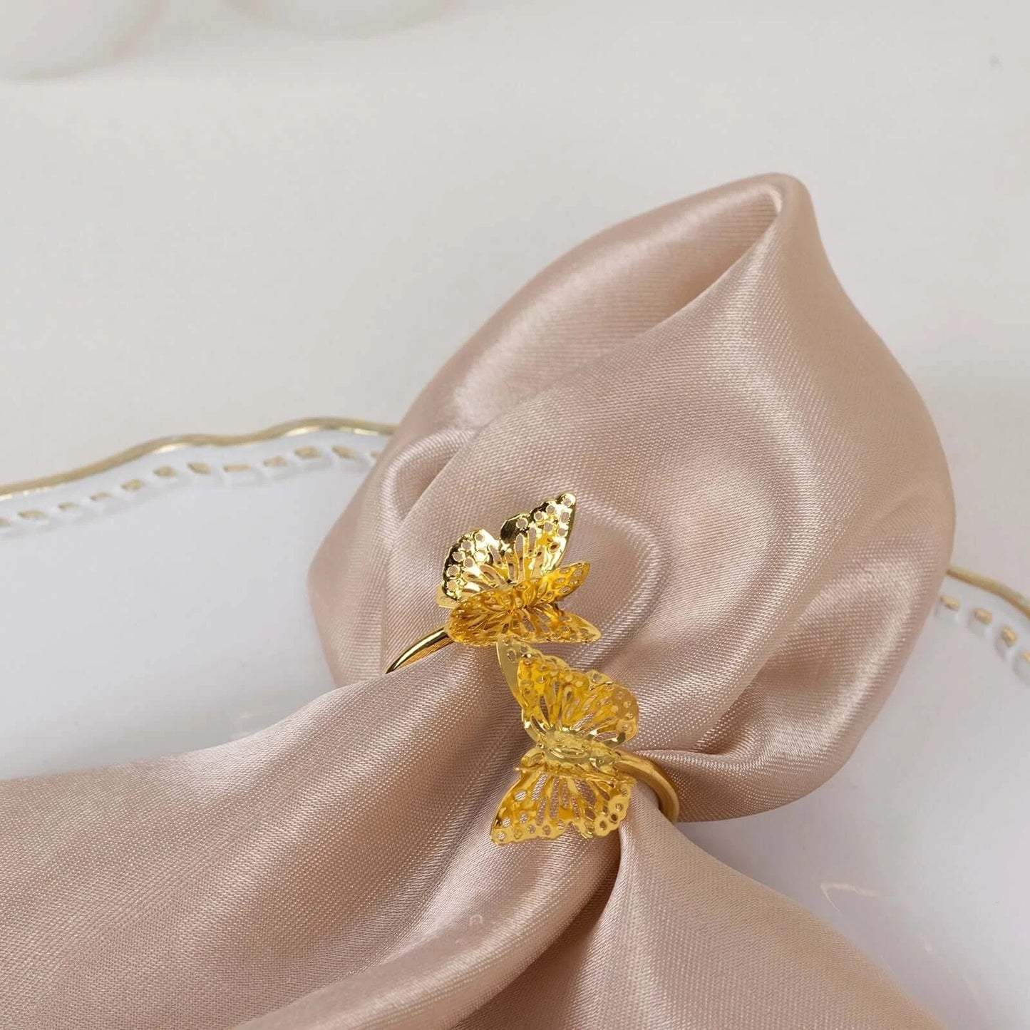 Pack of 4 Laser Cut Butterfly Metal Napkin Rings Gold