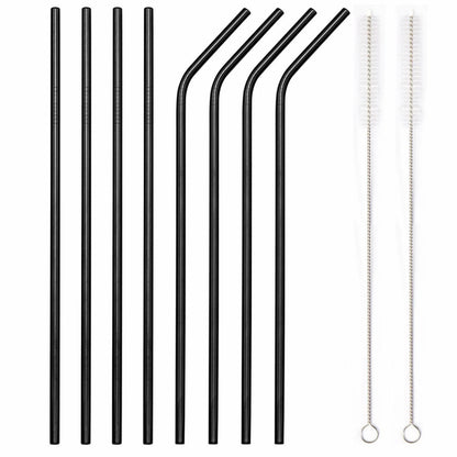 Home Collection Pack of 8 Stainless Steel Metal Cocktail Straws Set 10.5 Inch