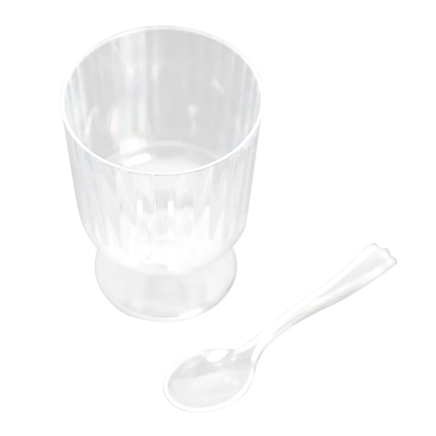 Home Collection 24-Pack Clear 5 oz Ribbed Round Plastic Dessert Cups with Spoons
