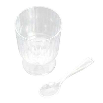 Home Collection 24-Pack Clear 5 oz Ribbed Round Plastic Dessert Cups with Spoons