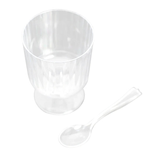 Home Collection 24-Pack Clear 5 oz Ribbed Round Plastic Dessert Cups with Spoons