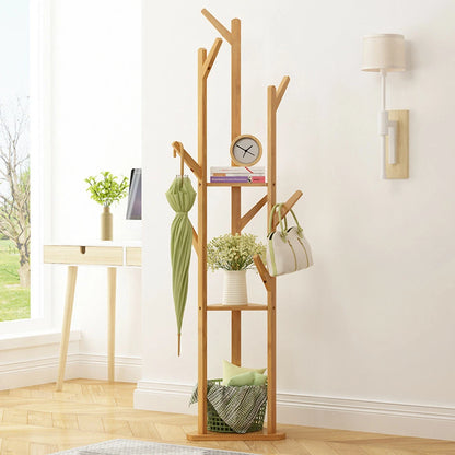Bamboo Coat Rack Stand with Shelf