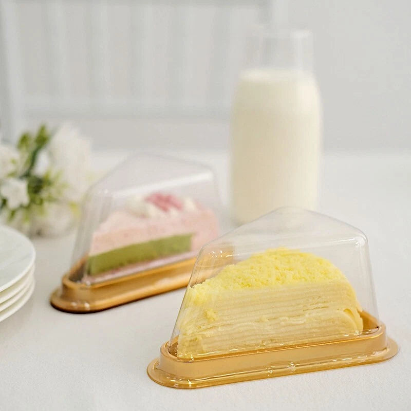Home Collection 50 Pack Gold Clear Triangle Cake Slice Boxes Plastic Dessert Favor Holders
