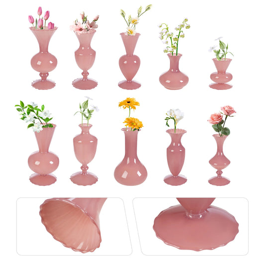 10 Pcs Pink Glass Vase Set
