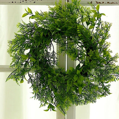 Home Collection 2-Pack 12" Green Artificial Leaves Wreath Candle Rings