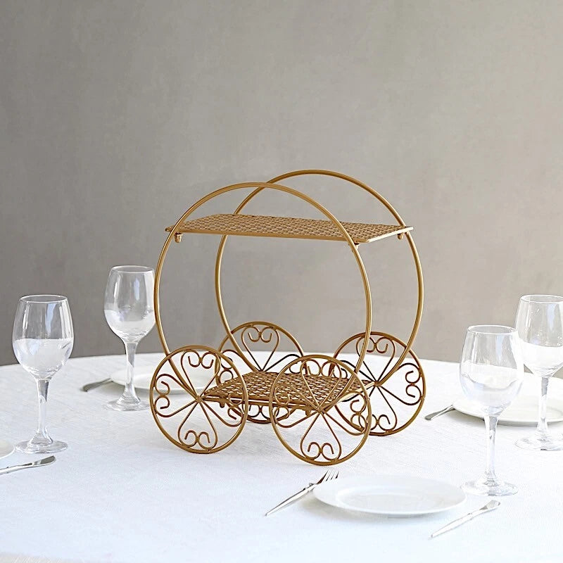 Home Collection 14" Gold Cinderella Carriage 2-Tier Cupcake Stand