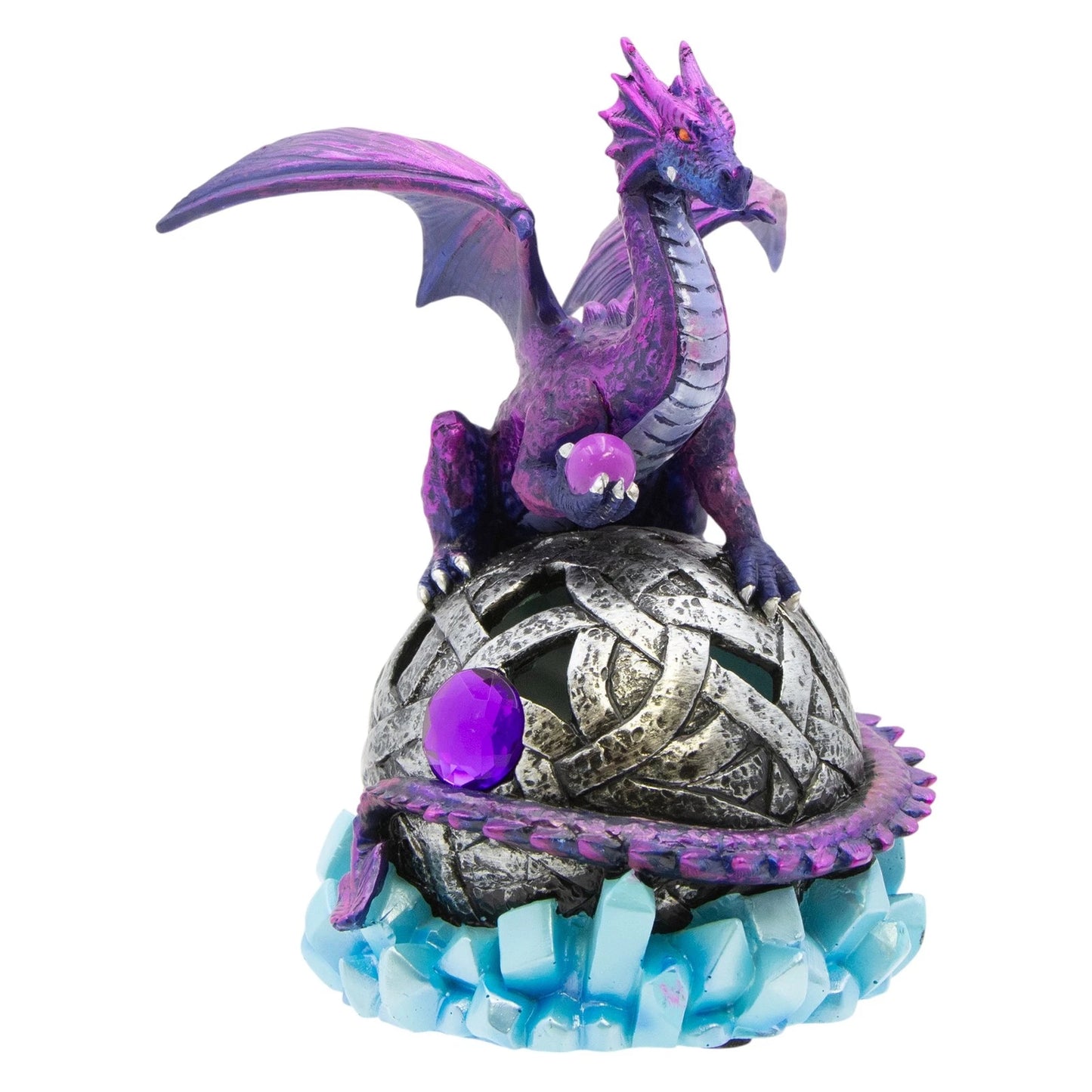6" Purple Dragon Figurine with Color-Changing LED Orb