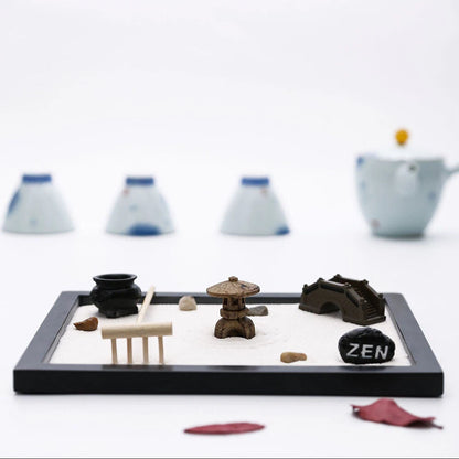 Tabletop Mini Meditation Zen Garden with Pavilion Statue