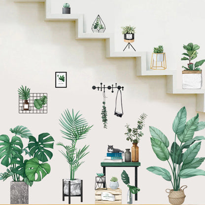 Green Potted Plant Wall Stickers Removable PVC 2 Sheets