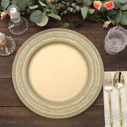 Home Collection 6-Pack 13" Round Acrylic Charger Plates – Lace Embossed Rim Decorative Chargers