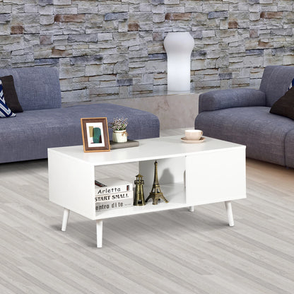 Modern White Coffee Table with Open Storage Shelf