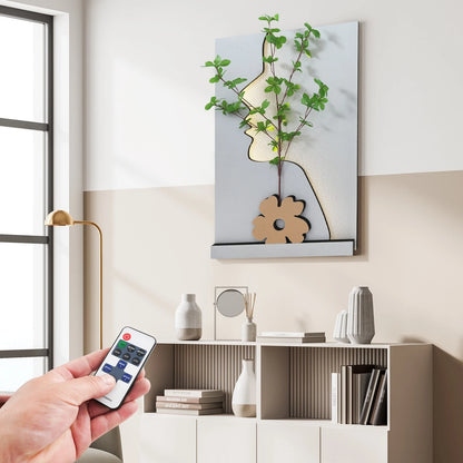 Wall-Mounted Sandstone Decor with LED & Simulated Plant