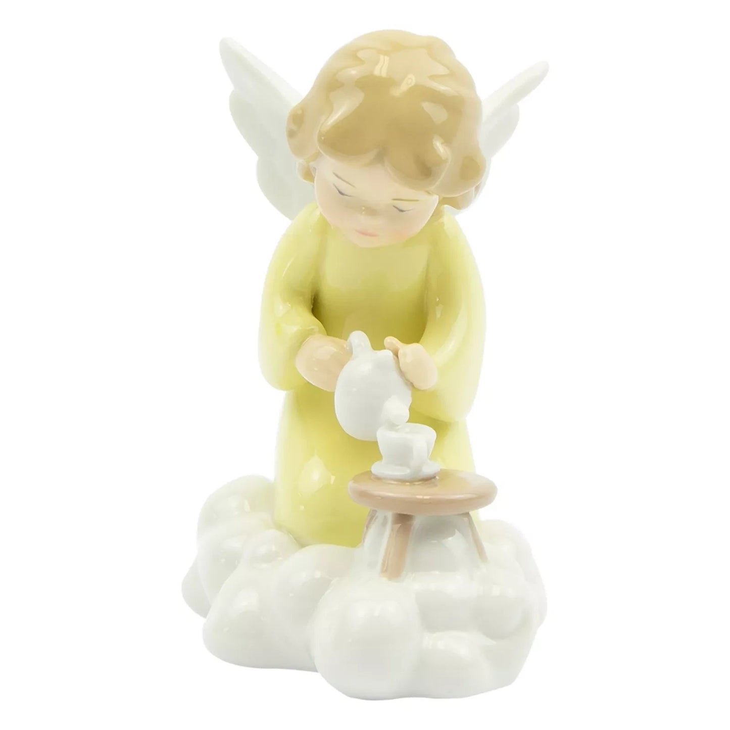 Porcelain Figurine – Little Blonde Angel Having Tea on a Cloud