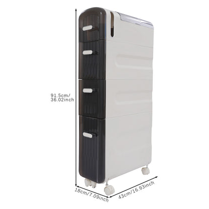 4-Tier Slim Bathroom Storage Cabinet with Drawers & Casters