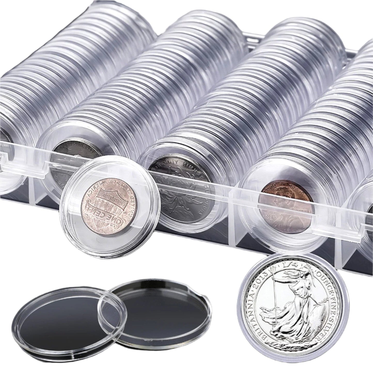 100Pcs 30mm Clear Round Coin Capsules
