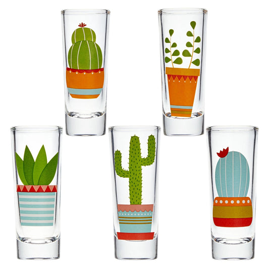 5 Pack Shot Glasses Set with Cactus Designs