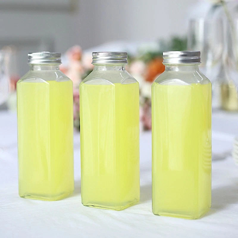 Home Collection 12-Piece 12 oz Refillable Square Glass Bottles with Aluminum Caps
