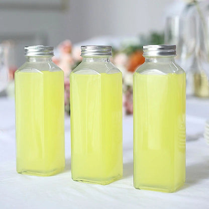 Home Collection 12-Piece 12 oz Refillable Square Glass Bottles with Aluminum Caps