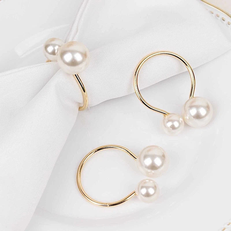 Home Collection 10 Pack Gold Napkin Rings with Faux Pearls