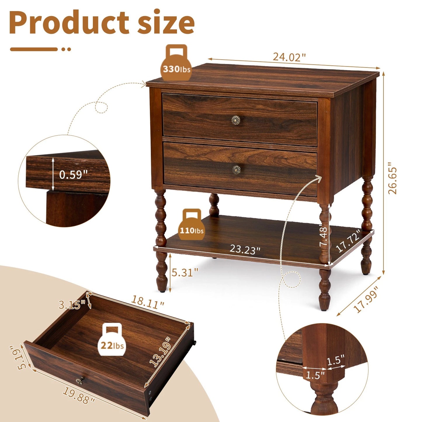 Solid Wood Side Table with Spindle Legs