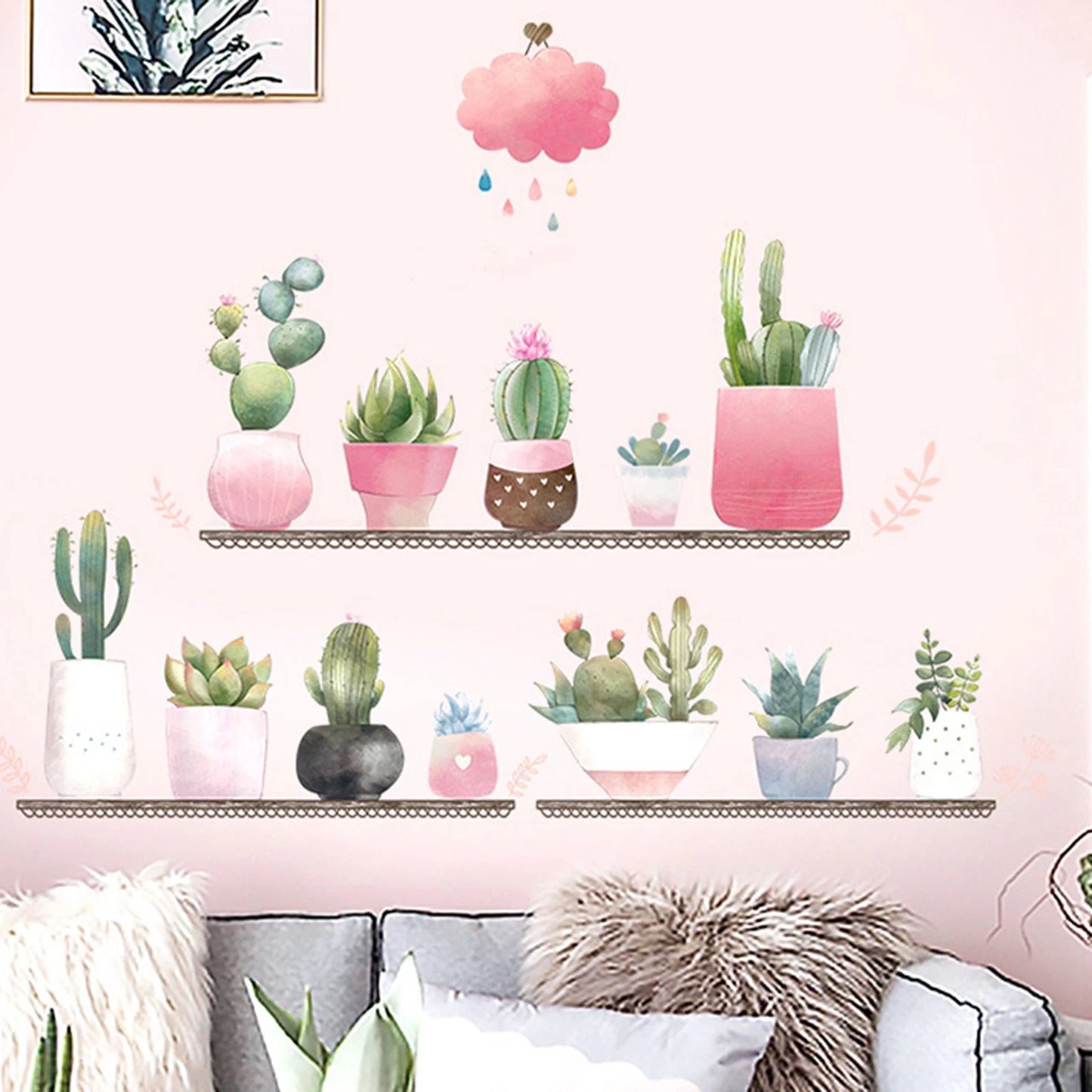 Home Collection Succulent Green Shelf Wall Stickers