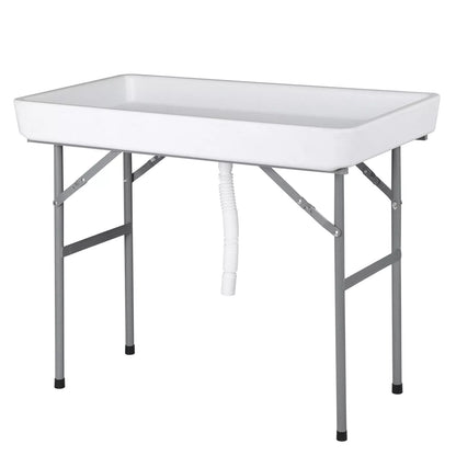 Portable Ice Cooler Table with Drain & Detachable Skirt