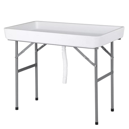 Portable Ice Cooler Table with Drain & Detachable Skirt