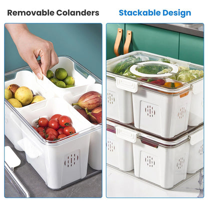 Home Collection  2Pcs 4-Grid Airtight Fruit Storage Containers with Lids