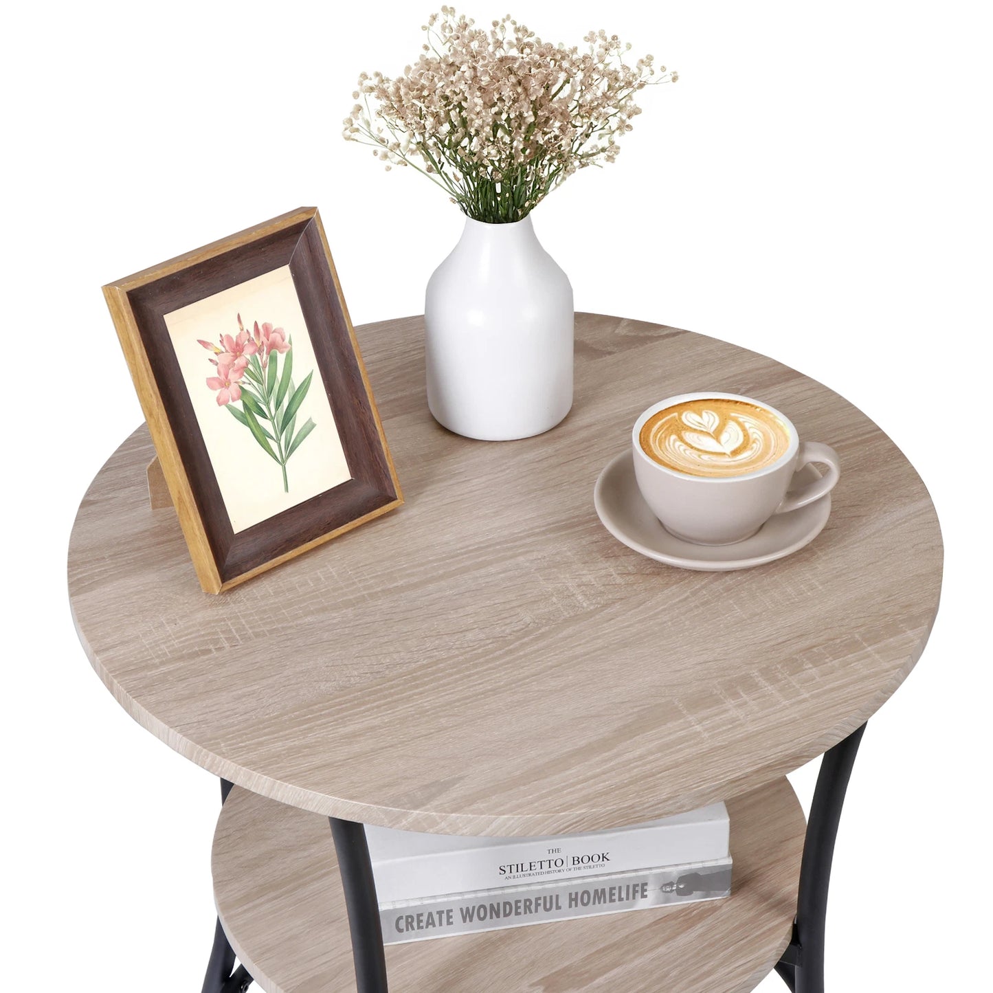 Round End Table with 2 Shelves