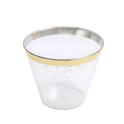 Home Collection 25-Pack Clear 9 oz Glittered Plastic Cups with Gold Rim