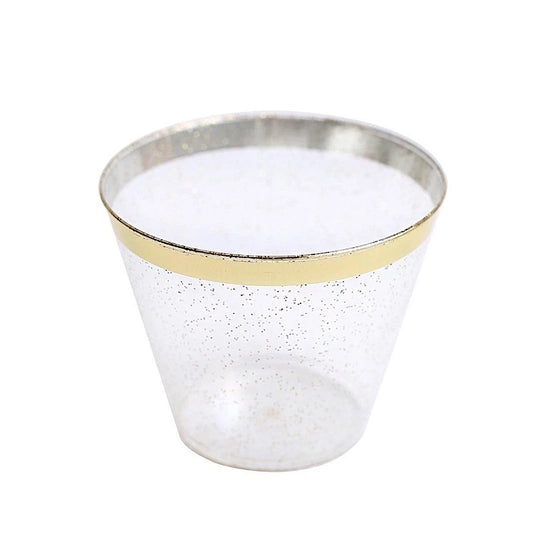 Home Collection 25-Pack Clear 9 oz Glittered Plastic Cups with Gold Rim