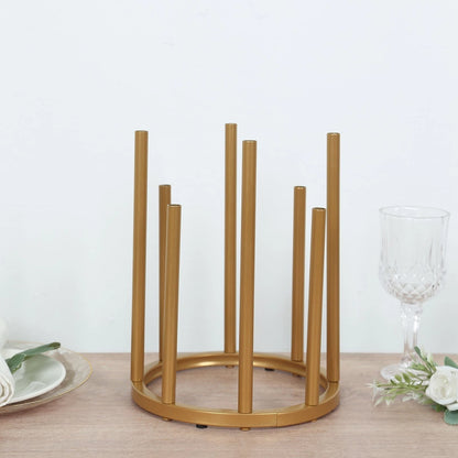 10" Gold Round 8-Tube Minimalist Metal Flower Vase