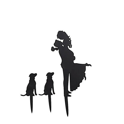Home Collection Black Acrylic Bride & Groom with Dogs Cake Topper Set
