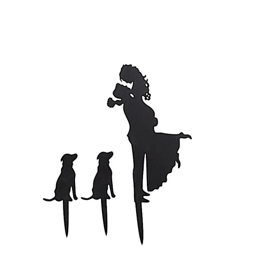 Home Collection Black Acrylic Bride & Groom with Dogs Cake Topper Set