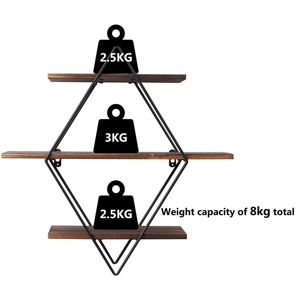 3-Tier Geometric Diamond Floating Wall Shelf