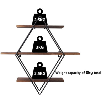 3-Tier Geometric Diamond Floating Wall Shelf
