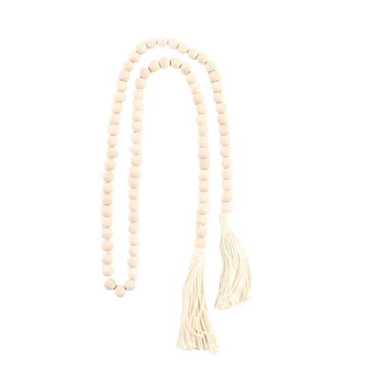 55" Cream Wood Bead Garland with Tassels