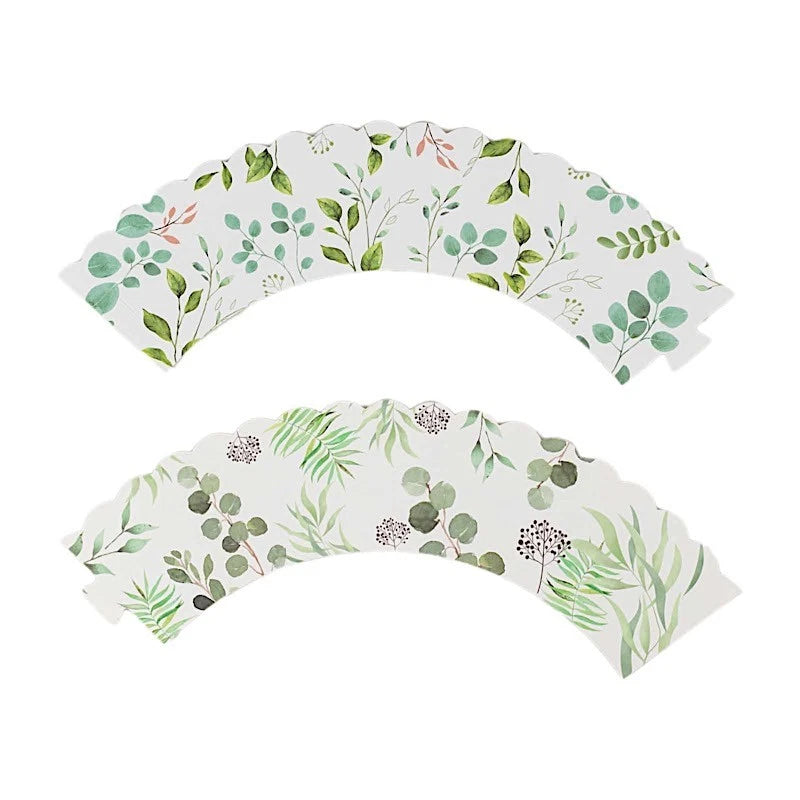 Home Collection 25 White & Green Eucalyptus Leaves Print Cupcake Liners