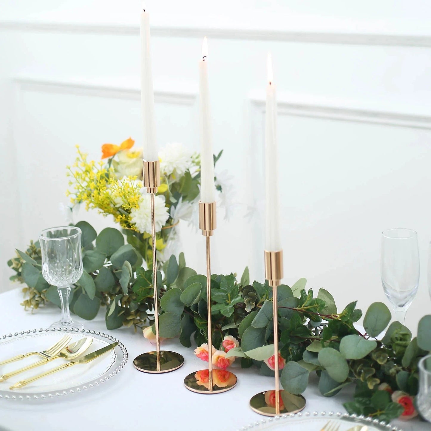 Home Collection 3-Piece Gold Metal Taper Candle Holders with Round Base
