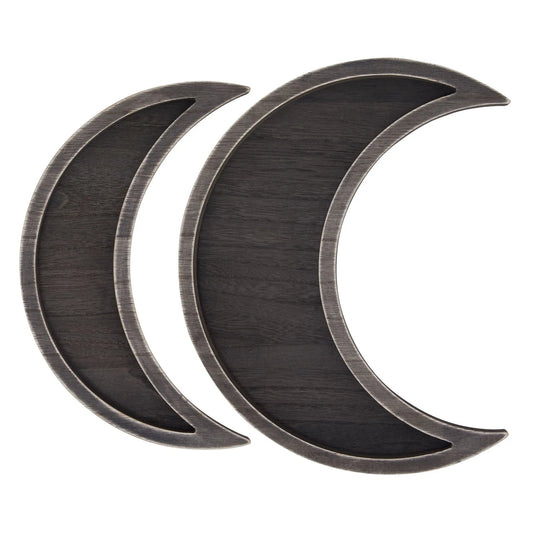2-Piece Rustic Wood Crescent Moon Crystal Display Trays