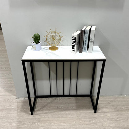 Non-Porous Glossy Sintered Stone Console Table Grey & White