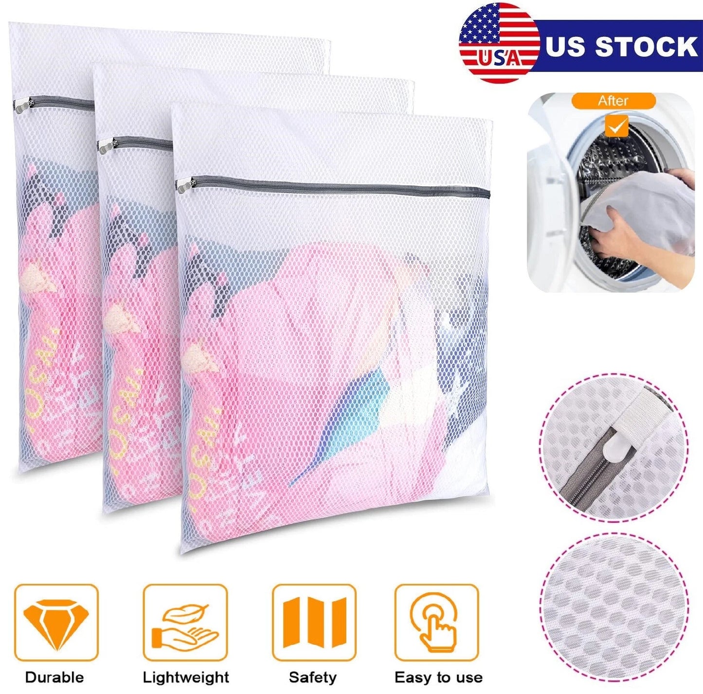 Home Collection 3-Pack 24" Mesh Laundry Bags with Zipper