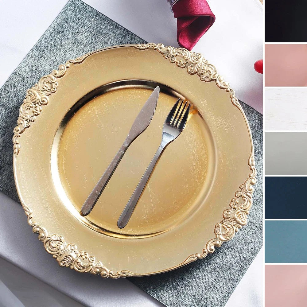 Home Collection 13-Inch Round Acrylic Charger Plates with Embossed Rim