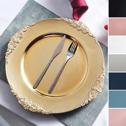 Home Collection 13-Inch Round Acrylic Charger Plates with Embossed Rim