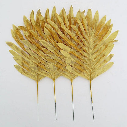 Home Collection 28-Pack Assorted Green & Gold Silk Tropical Leaves Monstera Palm Stems